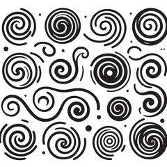 Hand-Drawn Swirls on Clean White Background, Variety of Shapes and Sizes