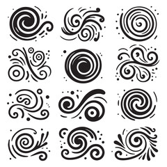 Hand-Drawn Swirls on Clean White Background, Variety of Shapes and Sizes