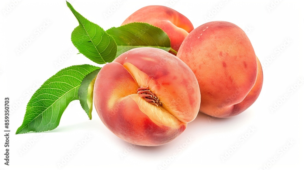 Poster Peach collection Peach with clipping path isolated on a white background Fresh organic fruit Full depth of field : Generative AI