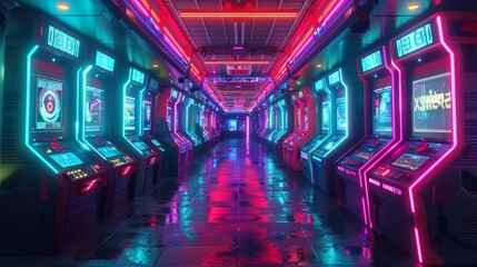 Neon-Lit Arcade Corridor