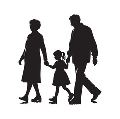 grandparents walking with granddaughter vector silhouette Illustration 