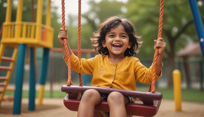 Indian kids swinging  on a playground