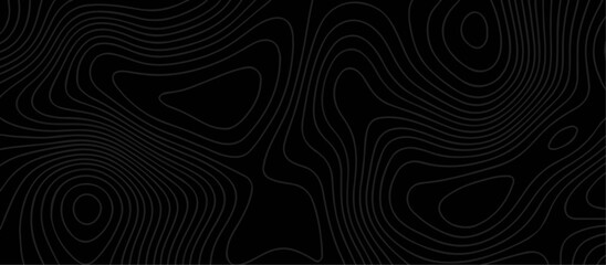 Abstract black background paper cut style with white wave curve line Luxury concept. Panorama view topography map contour background. Vector illustration. Line topography map contour background.