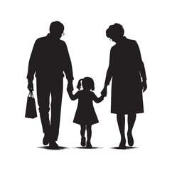 grandparents walking with granddaughter vector silhouette Illustration 