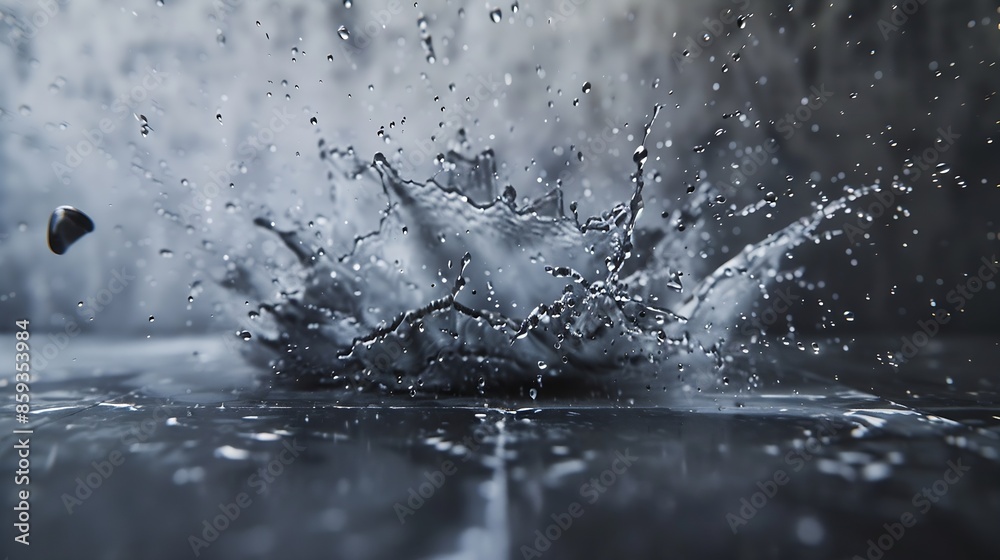 Aufkleber Blur Defocus Image of Water hit wall ground explode into drop droplet Amount Water attack impact and fluttering in air explosion Stop motion freeze shot Splash Water for texture elemen : Generative AI