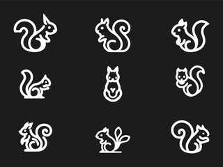 squirrel line art icons set. squirrel logo vector design