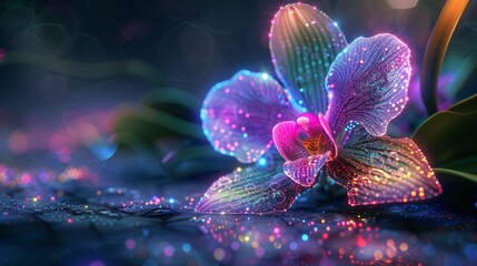 Orchid Bloom Glowing in the Night