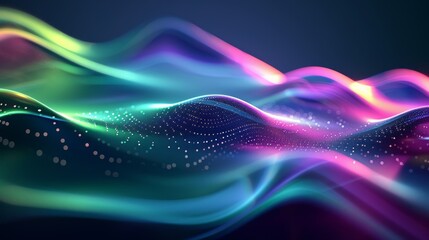 Abstract Neon Waves with Glimmering Particles