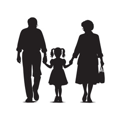 grandparents walking with granddaughter vector silhouette Illustration 