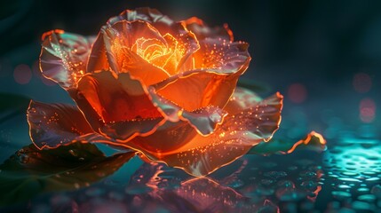 Glowing Rose in a Teal Water