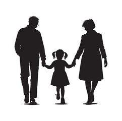 grandparents walking with granddaughter vector silhouette Illustration 