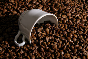 Coffee cup on coffee beans