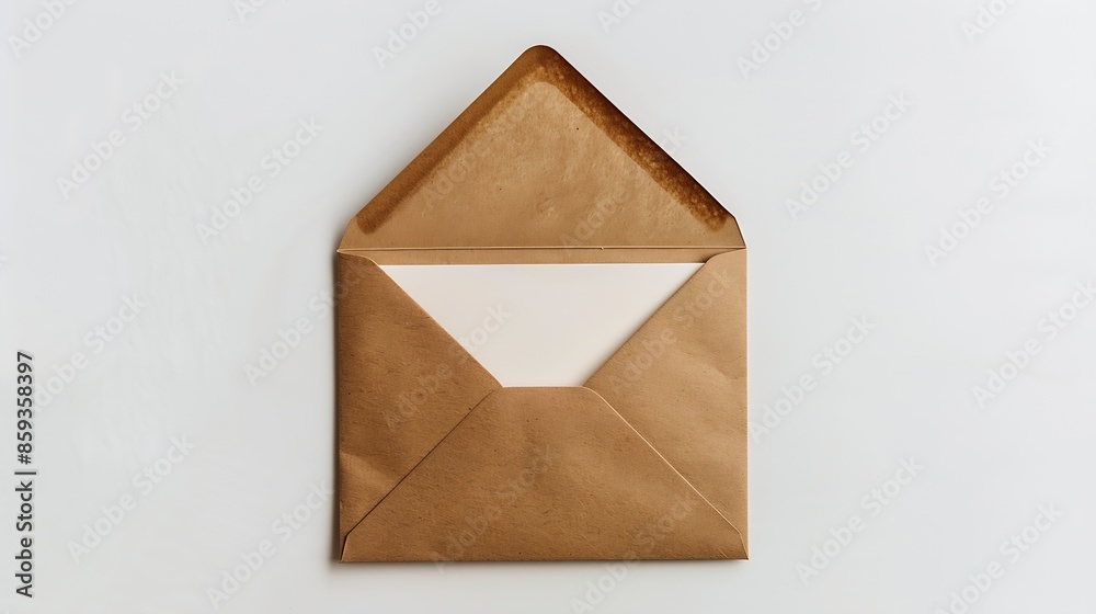 Poster blank white card with kraft brown paper envelope template mock up : generative ai