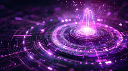 Abstract Digital Interface With Purple Glowing Lines