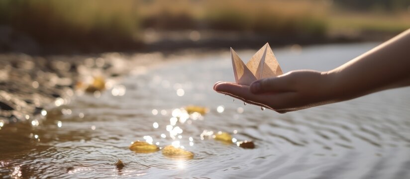 Paper Boat on a Rippling Water Surface - Powered by Adobe