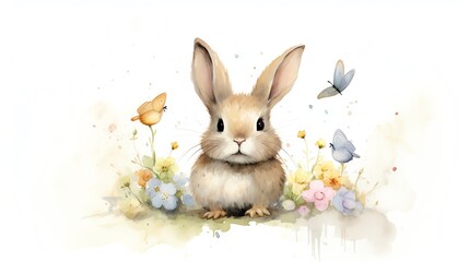 Obraz premium Rabbit with Bird Friends A cute rabbit holding an Easter egg