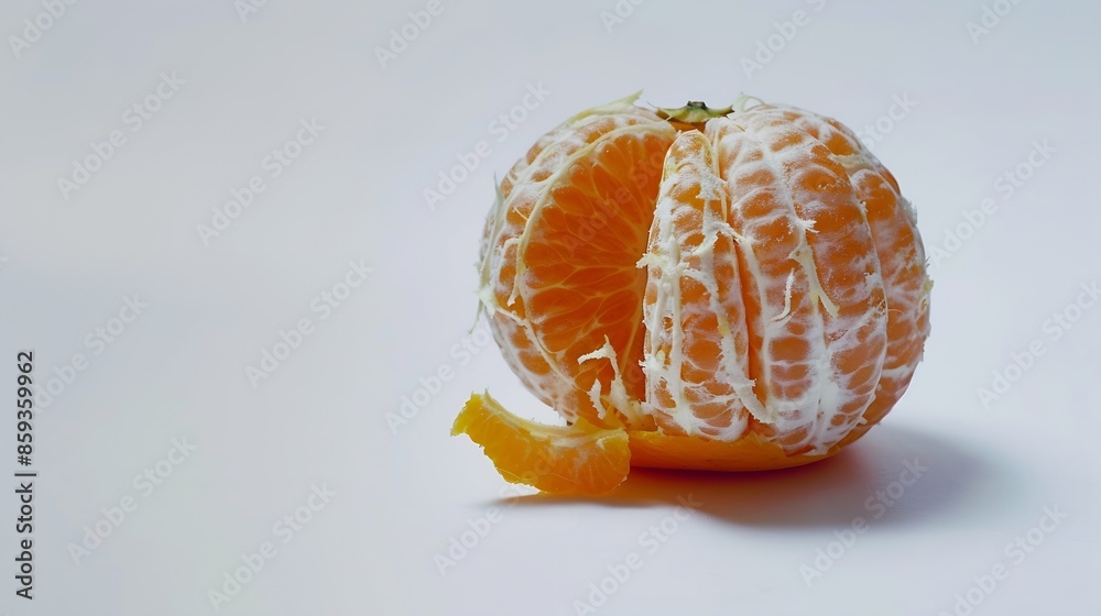 Poster Tangerine or clementine peeled isolated on white background with full depth of field : Generative AI