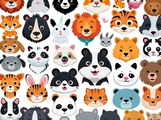 Obraz premium Adorable Animal Portraits: Illustrated Characters with Irresistible Faces 