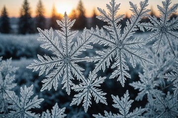 Winter frost patterns on glass. Ice crystals or cold winter background.