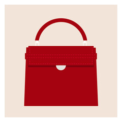 Fashionable red women’s handbag. Elegant style. Tote model. Side view. Vector flat illustration