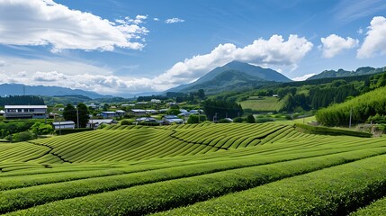 Fototapeta premium Scenery of the tea plantation in Obuchi Sasaba Fuji City Shizuoka Prefecture : Generative AI
