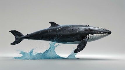 Fototapeta premium A whale leaps into the air, mouth open, defying gravity in a stunning and dreamlike display.