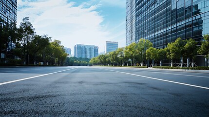 Obraz premium Empty asphalt road and modern commercial buildings in BeijingChina : Generative AI