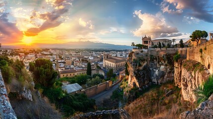 Obraz premium harm of the ancient cities of Europe Wonderful cityscape of Novara di Sicilia town Colorful spring sunrise in Sicily Italy Europe Beautiful world of Mediterranean countries : Generative AI