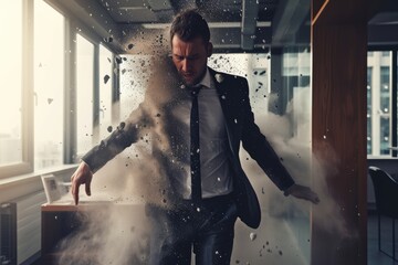 Technology disruption and job replacement concept caused by harmful technological transformation affecting the economic and workforce demands. A man profession is obsolete. AIG41