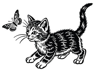 playful kitten chasing a butterfly H.eps