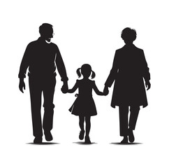 grandparents walking with granddaughter vector silhouette Illustration