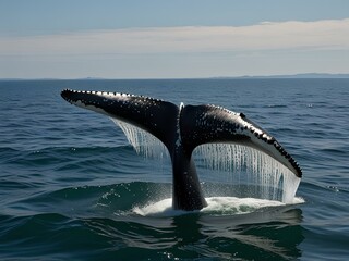 A whale leaps into the air, mouth open, defying gravity in a stunning and dreamlike display.