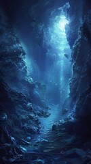 A menacing brinicle extends down as a Manananggal creature explores the eerie ocean depths.