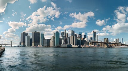 New York City skyline and Brooklyn bridge Manhattan Skyscrapers panorama from Brooklyn : Generative AI
