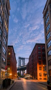 Vertical Time lapse of Sunrise Over the Manhattan bridge from DUMBO
