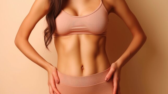 Closeup of athletic woman's toned midriff