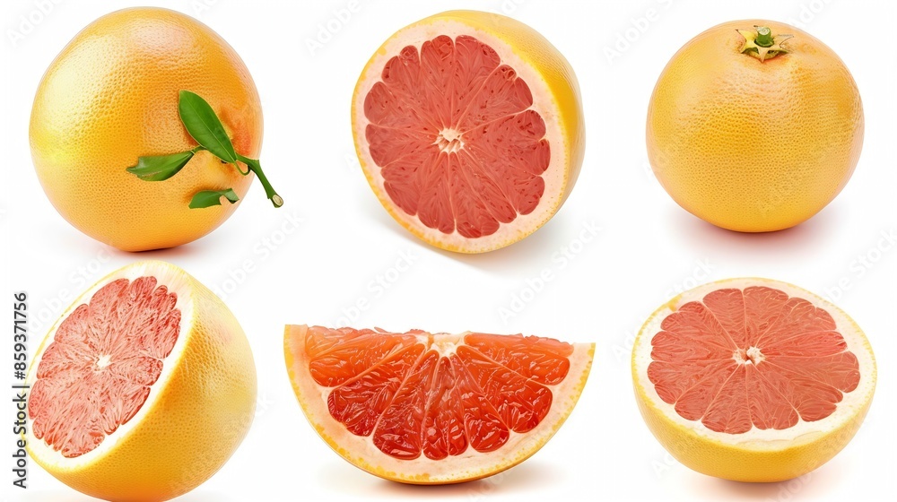 Poster Fresh grapefruit fruit Grapefruit isolated on white background Collection grapefruit with clipping path : Generative AI