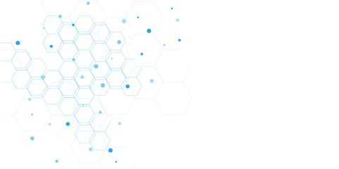 Abstract white and blue hexagon background. Medical white wallpaper. Science, technology and medical concept.