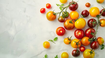 Assorted tomatoes on a light background : Generative AI