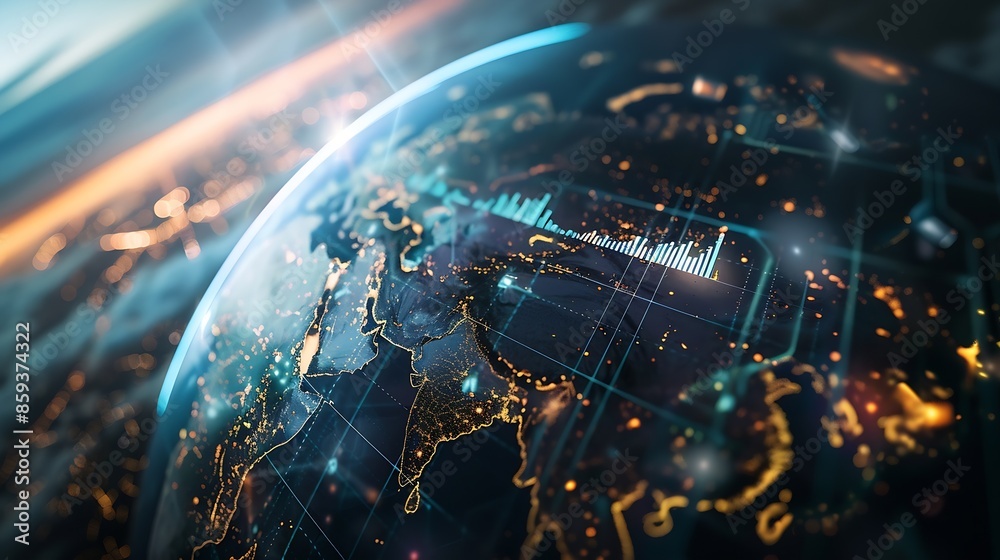Poster Business and economic growth on global business network Data analysis of financial and banking Customer service Technology and data connection Teamwork Business strategy and Digital ma : Generative AI