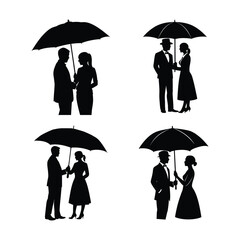 4 set Romantic Couple Silhouette vector art illustration