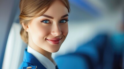 Fototapeta premium Elegance in the Air: Graceful Flight Attendant