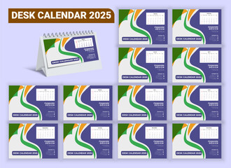 Corporate desk calendar design 2025. Set of 12 months. Monthly Desk Calendar 2025. 2025 calendar planner set for template corporate design week start on Monday. corporate calendar design.