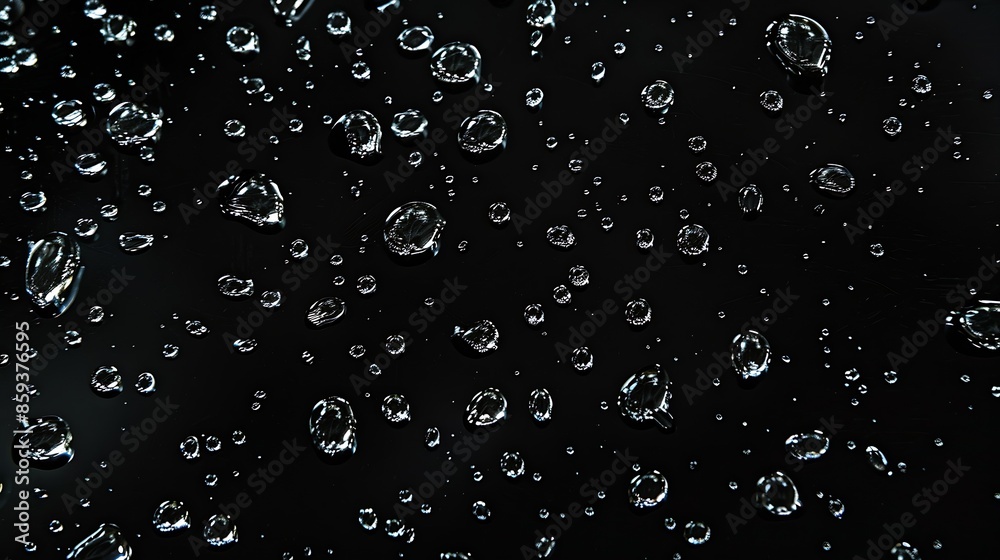 Aufkleber water drops on a black background banner with raindrops top view : generative ai