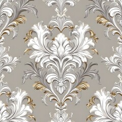 Wallpaper in the style of Baroque. Seamless vector background. White and grey floral ornament. Graphic pattern for fabric, wallpaper, packaging. Ornate Damask flower ornament Gernative AI