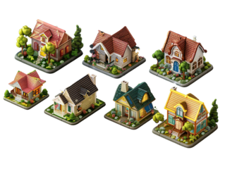 collection of 3d render of isometric house
