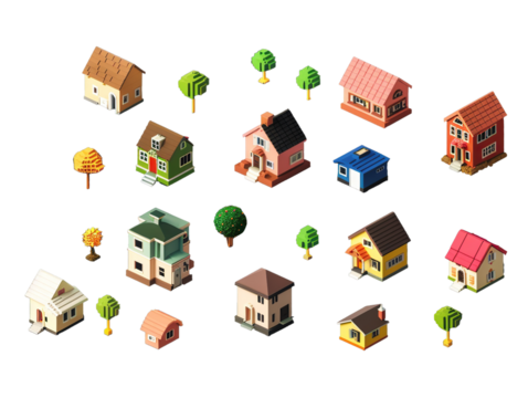 collection of 3d render of isometric house - Powered by Adobe