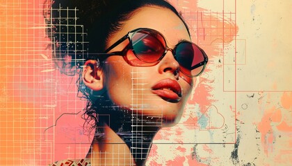 Stylish Woman with Sunglasses in Modern Abstract Art Background
