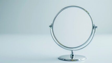 Fototapeta premium Round makeup mirror on a white background. AI generated.