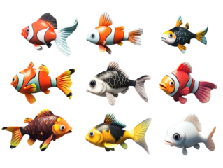 collection of 3d render of fish